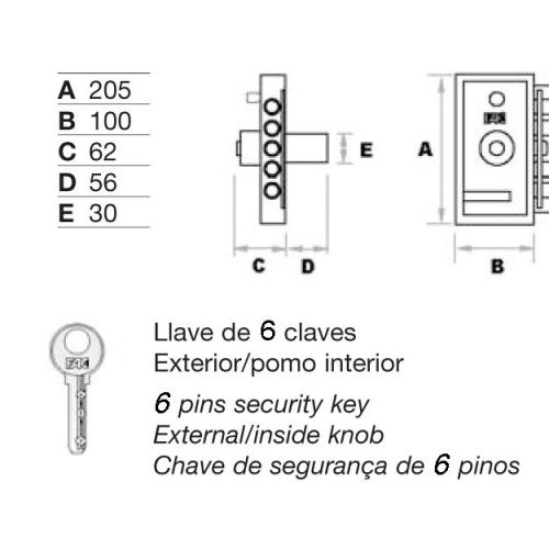 Cerradura FAC de sobreponer MB PL UVE multibarra con 5 pasadores